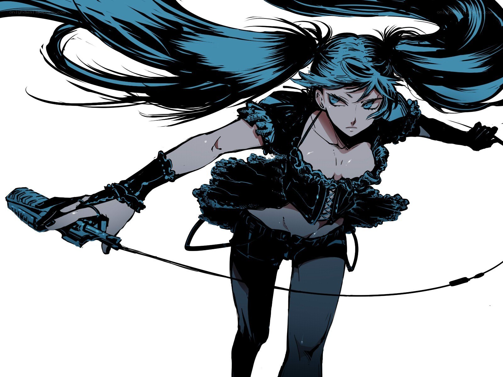 blue-haired anime character in action