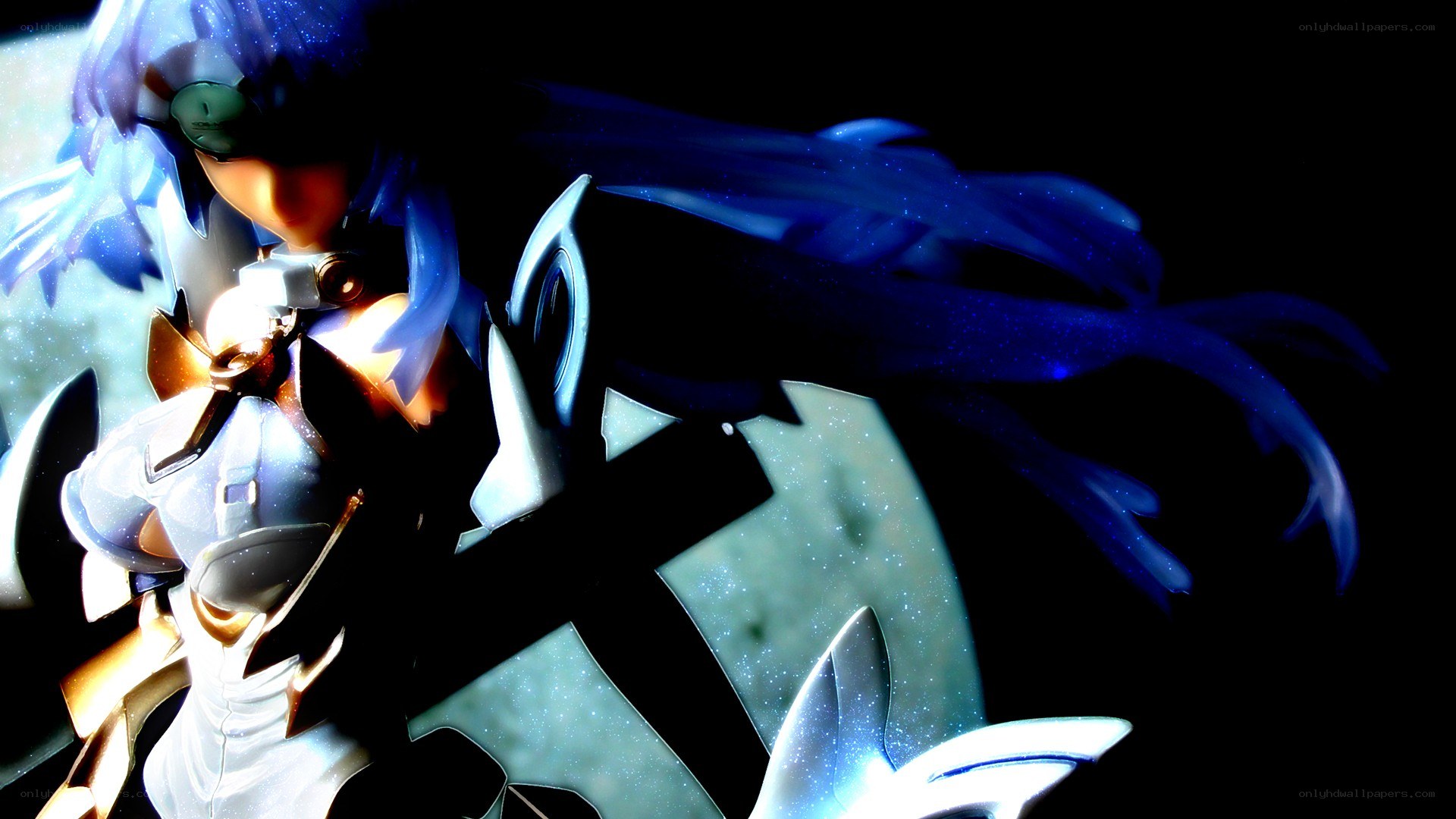 blue-haired anime character in armor