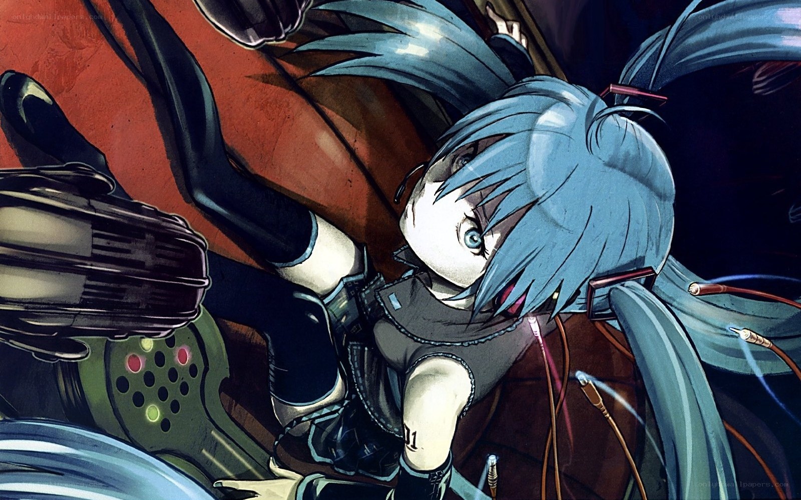 blue-haired anime character in cockpit