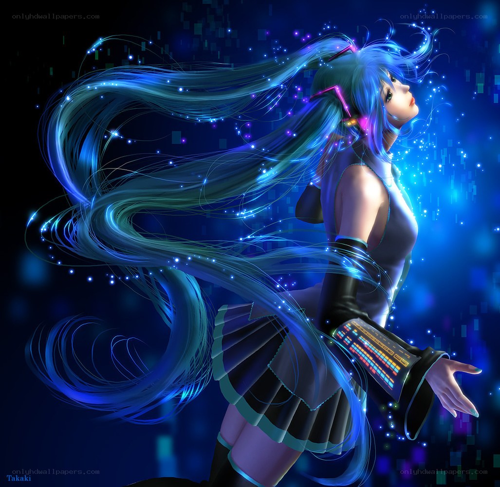 blue-haired anime character in digital world