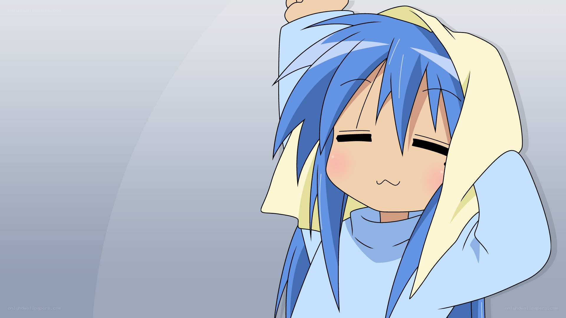 blue-haired anime character in hoodie