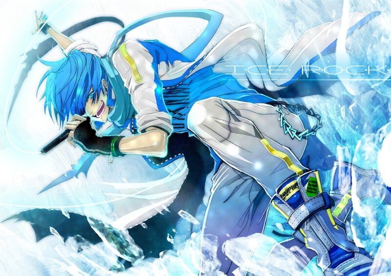 Blue-haired anime character in ice