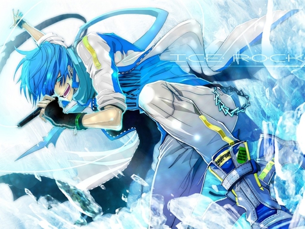 blue-haired anime character in ice
