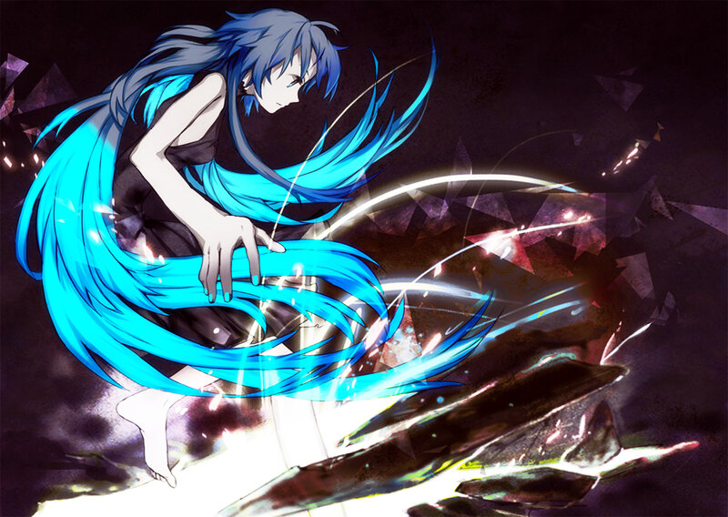 Blue-haired anime character in motion