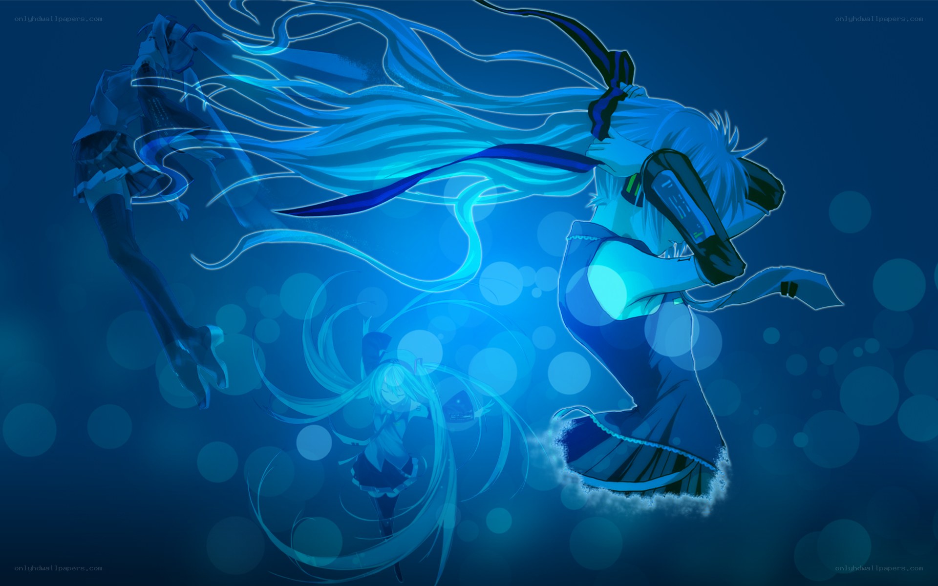 Blue-haired anime character in motion