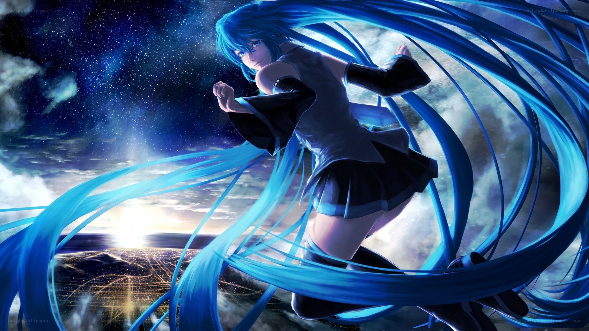 Blue-haired anime character in motion