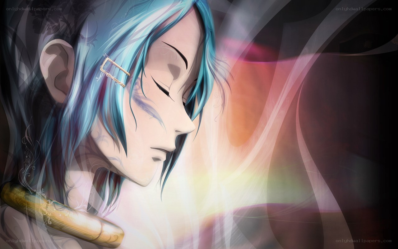 blue-haired anime character in profile