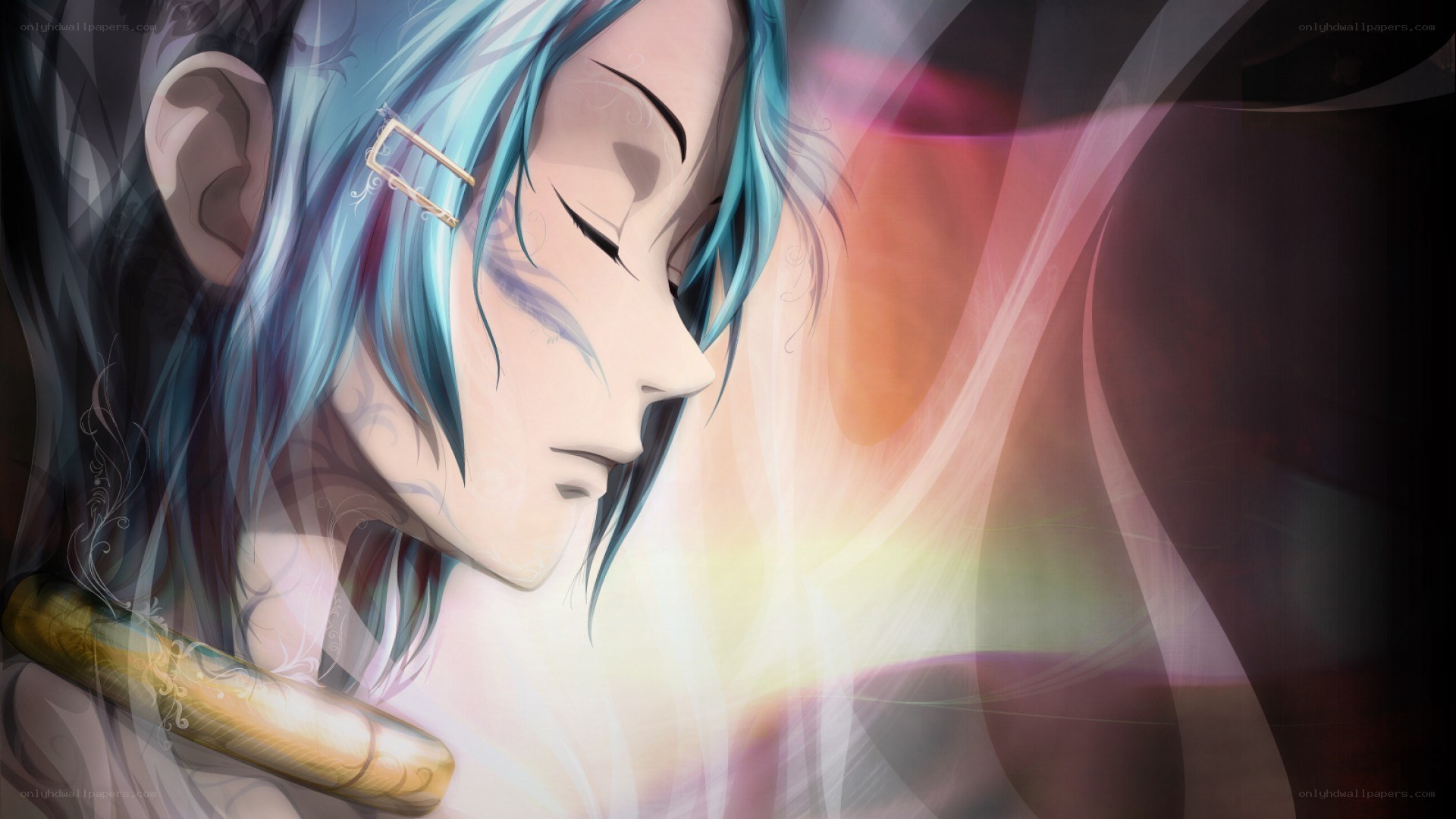 blue-haired anime character in profile