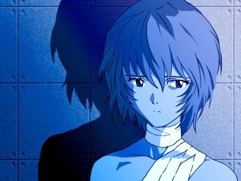 blue-haired anime character in shadow