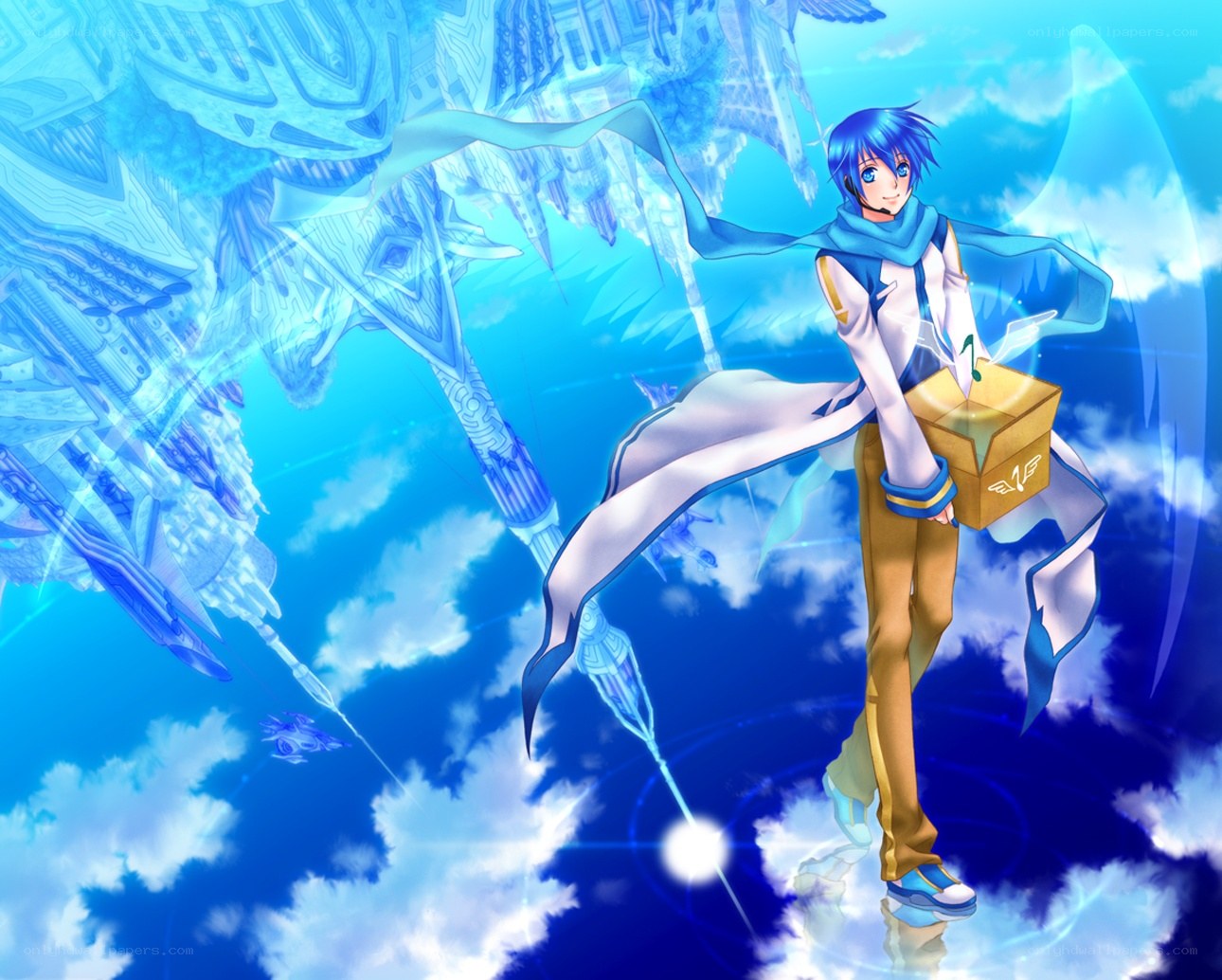 blue-haired anime character in sky