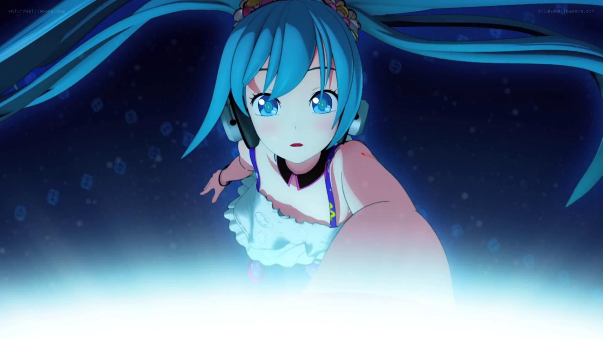 blue-haired anime character in space