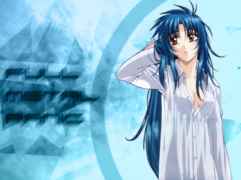 Blue-haired anime character in white shirt
