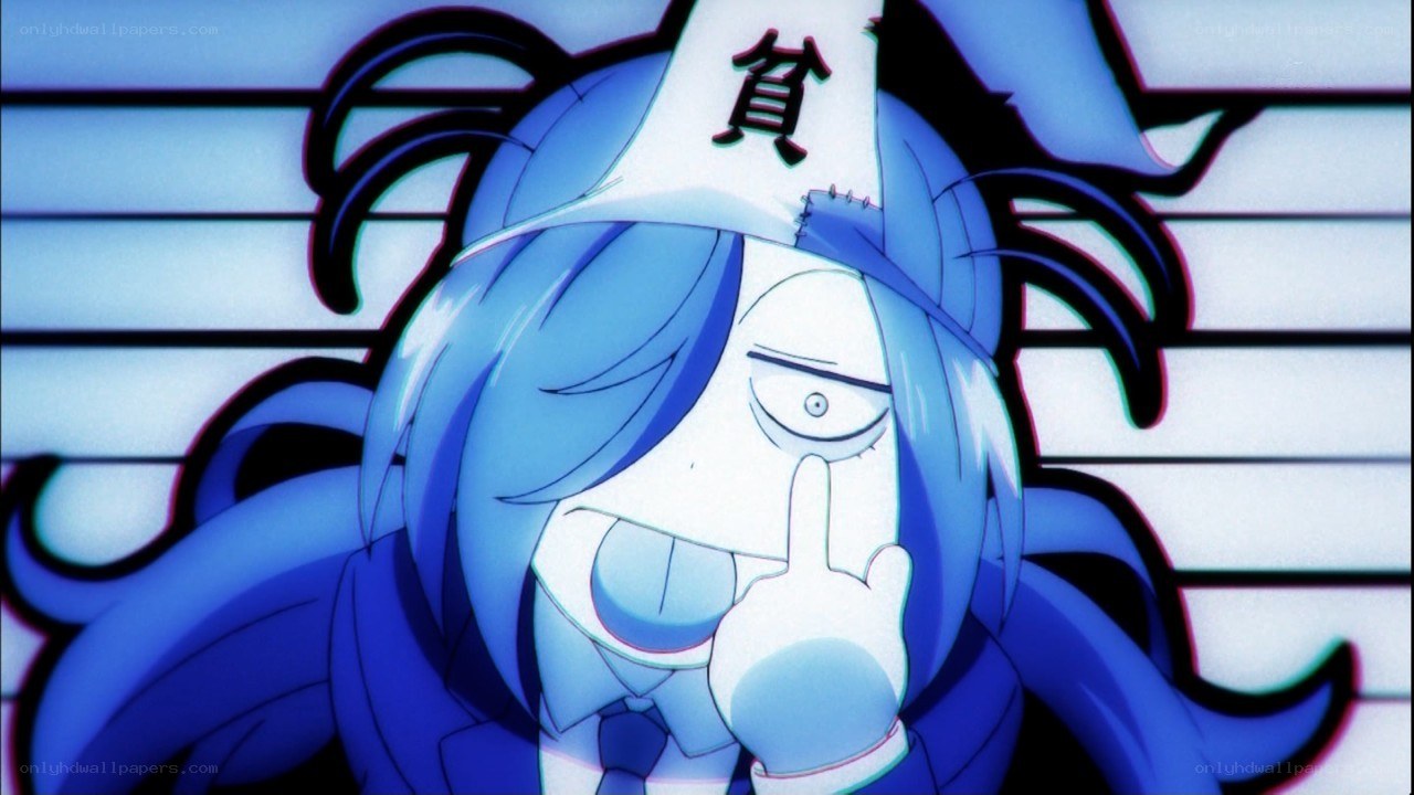 blue-haired anime character making a gesture