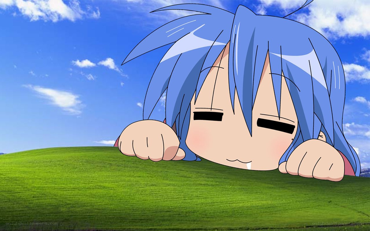 blue-haired anime character on grass
