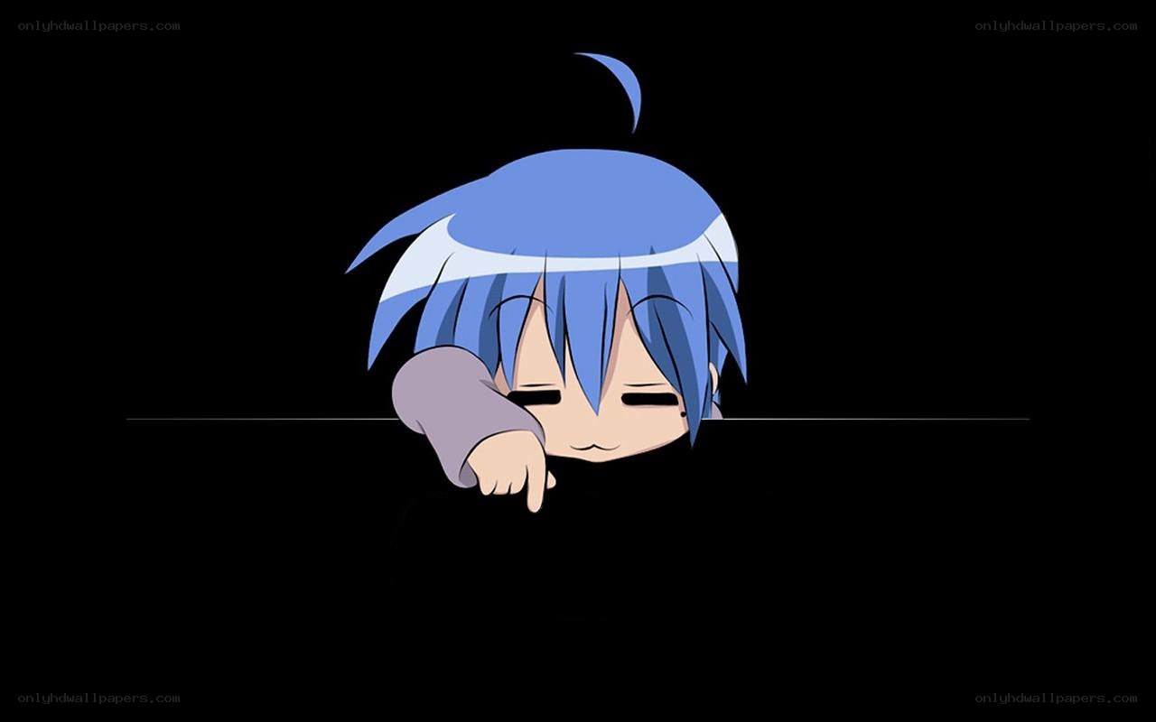 blue-haired anime character peeking