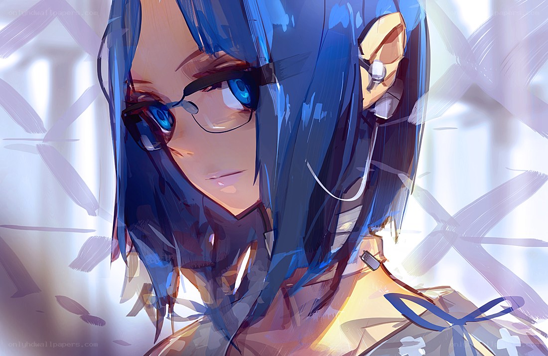 blue-haired anime character portrait