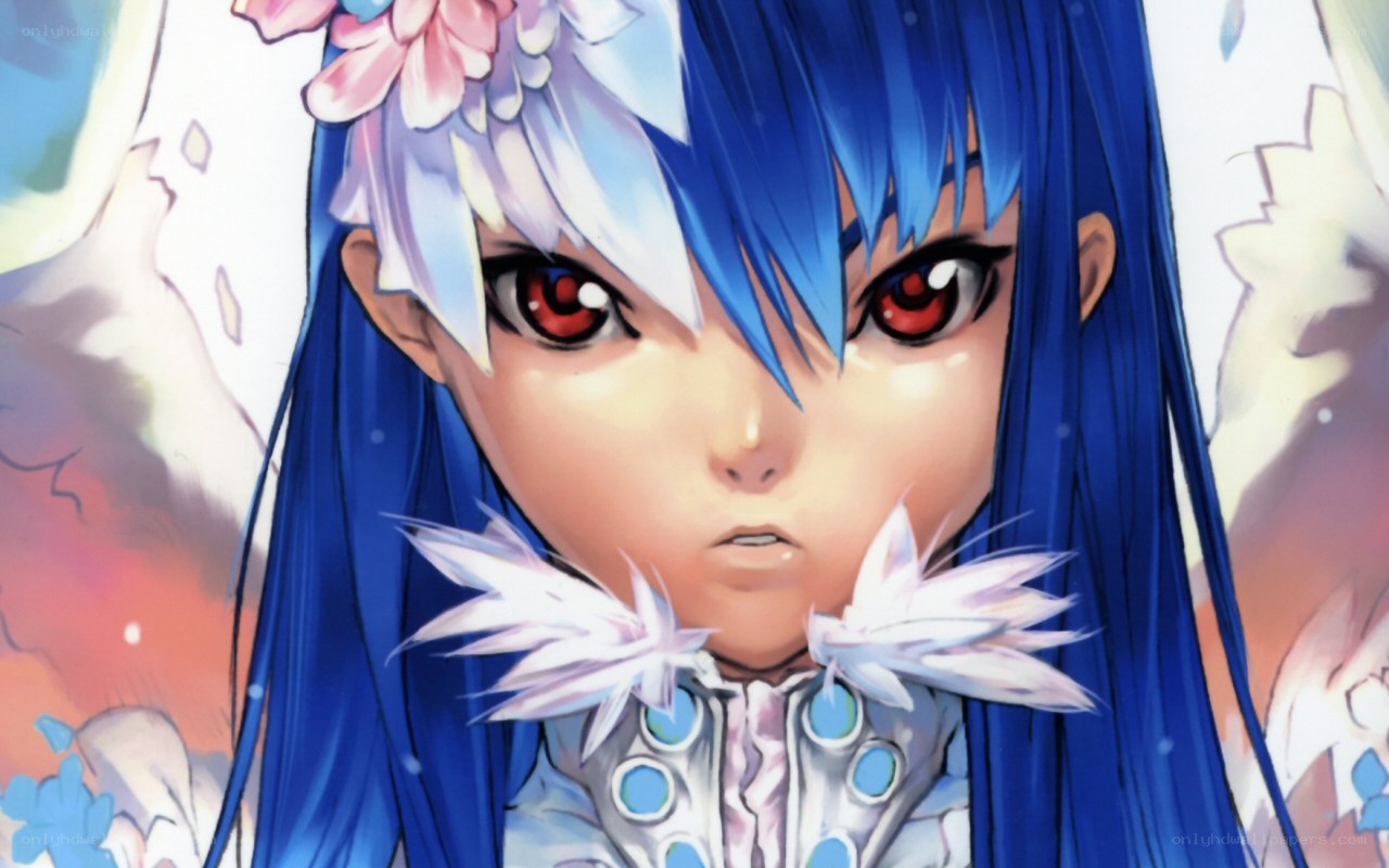 blue-haired anime character portrait