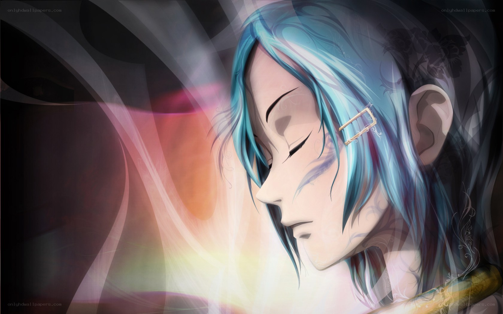 blue-haired anime character portrait
