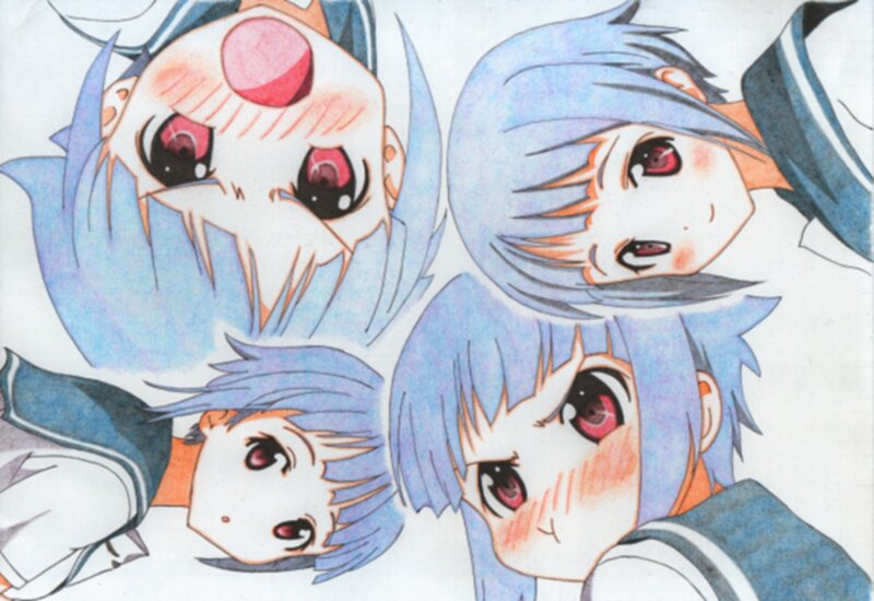Blue-haired anime character portraits