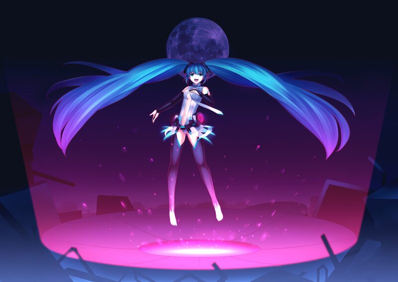 Blue-haired Anime Character — Purple, Dramatic, Night