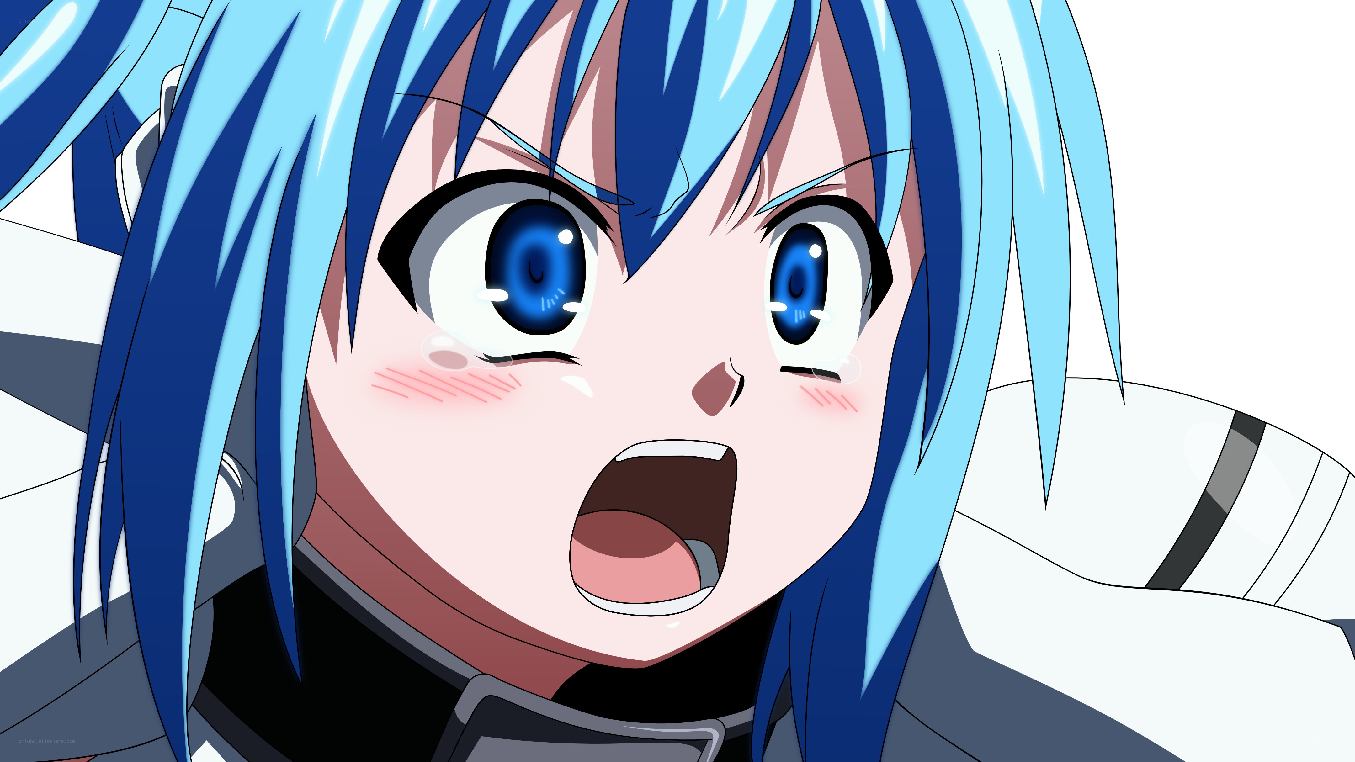 blue-haired anime character shocked