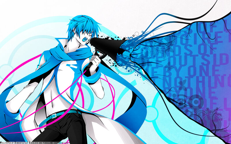 Blue-haired anime character singing