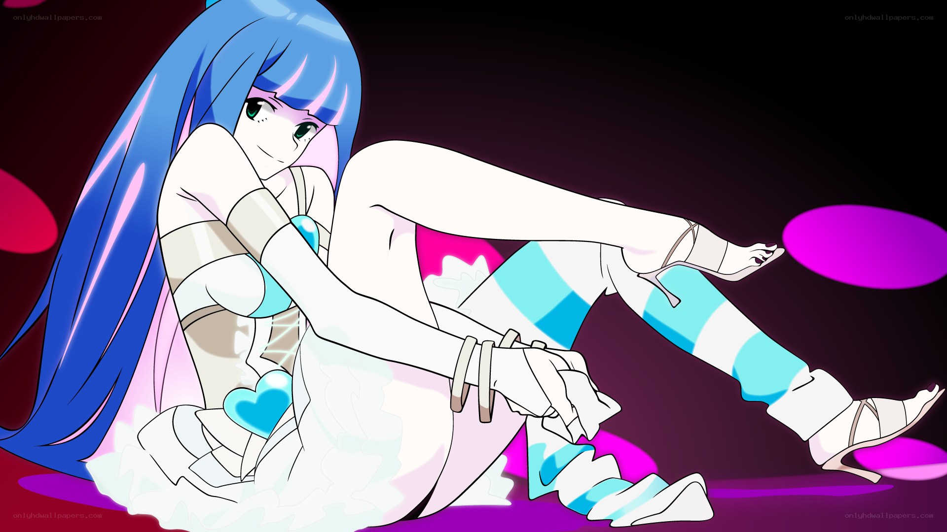 blue-haired anime character sitting