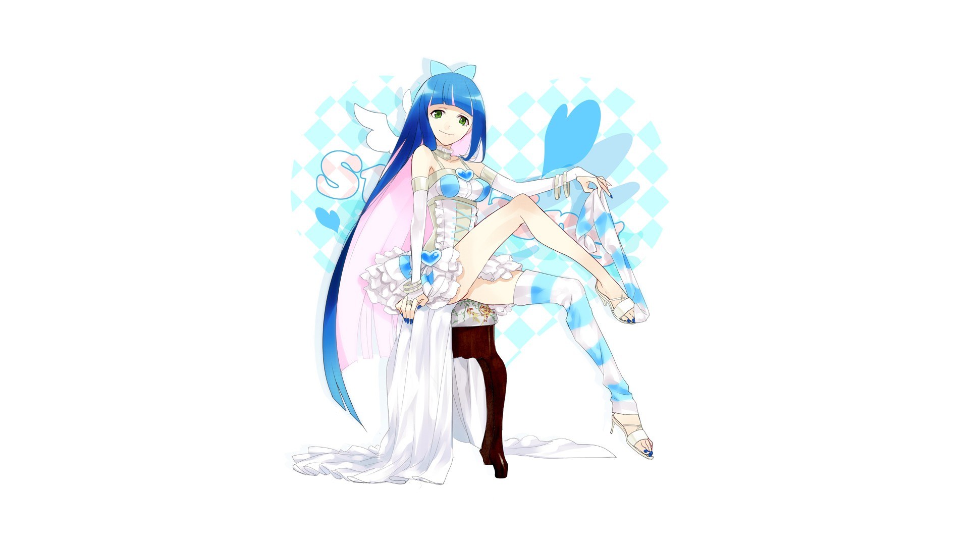 blue-haired anime character sitting