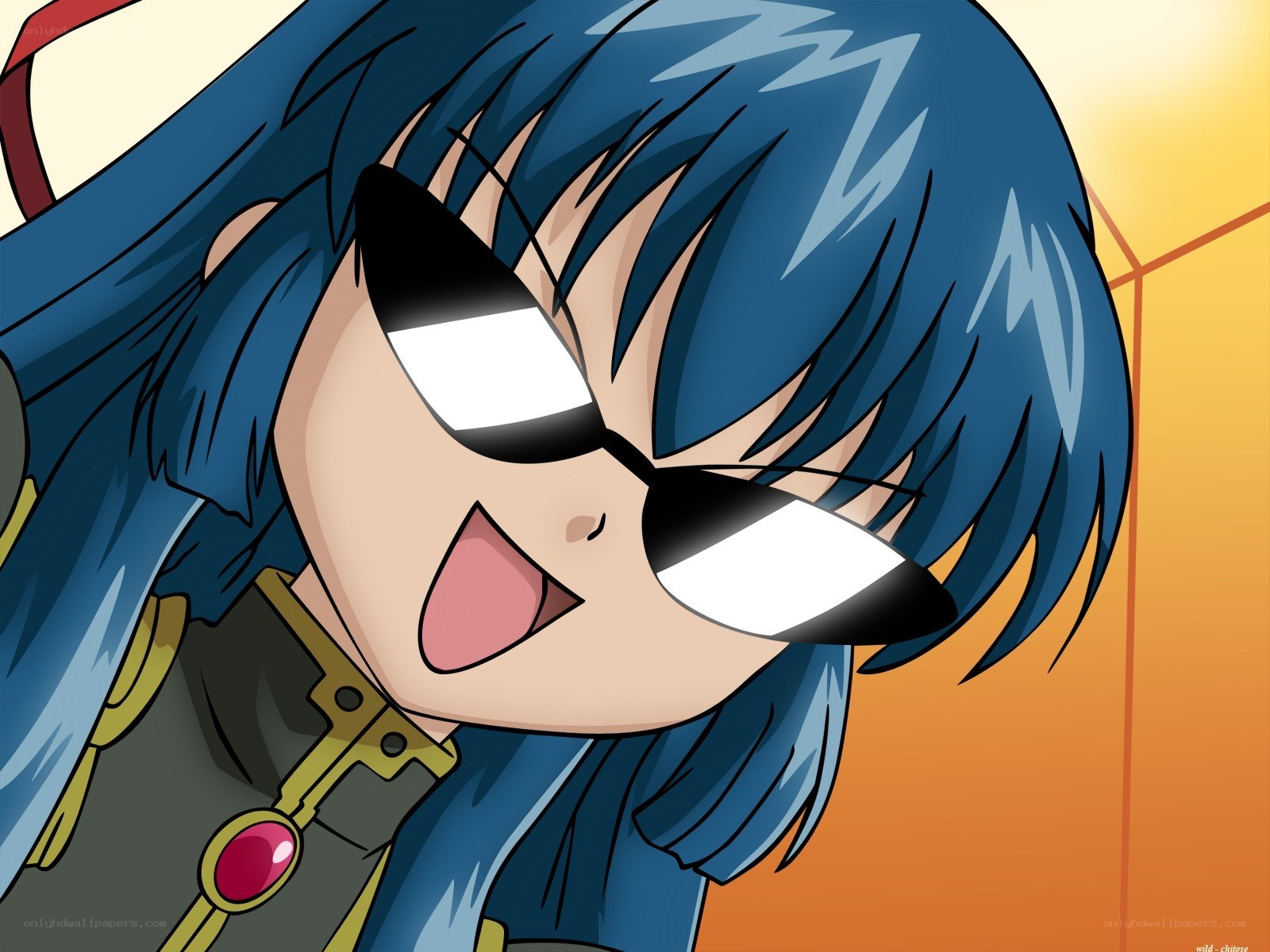blue-haired anime character smiling