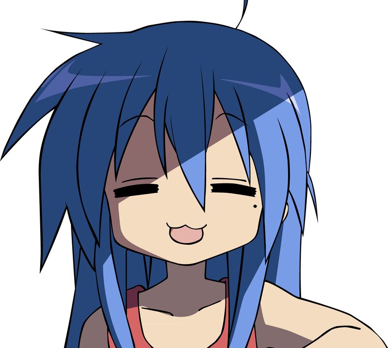 blue-haired anime character smiling