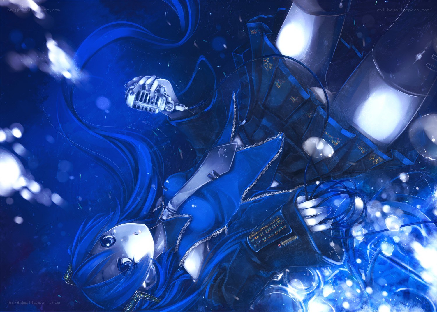 Blue-haired anime character underwater