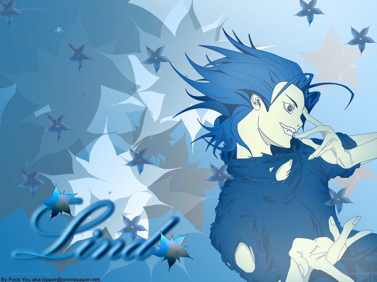 Blue-haired anime character wallpaper