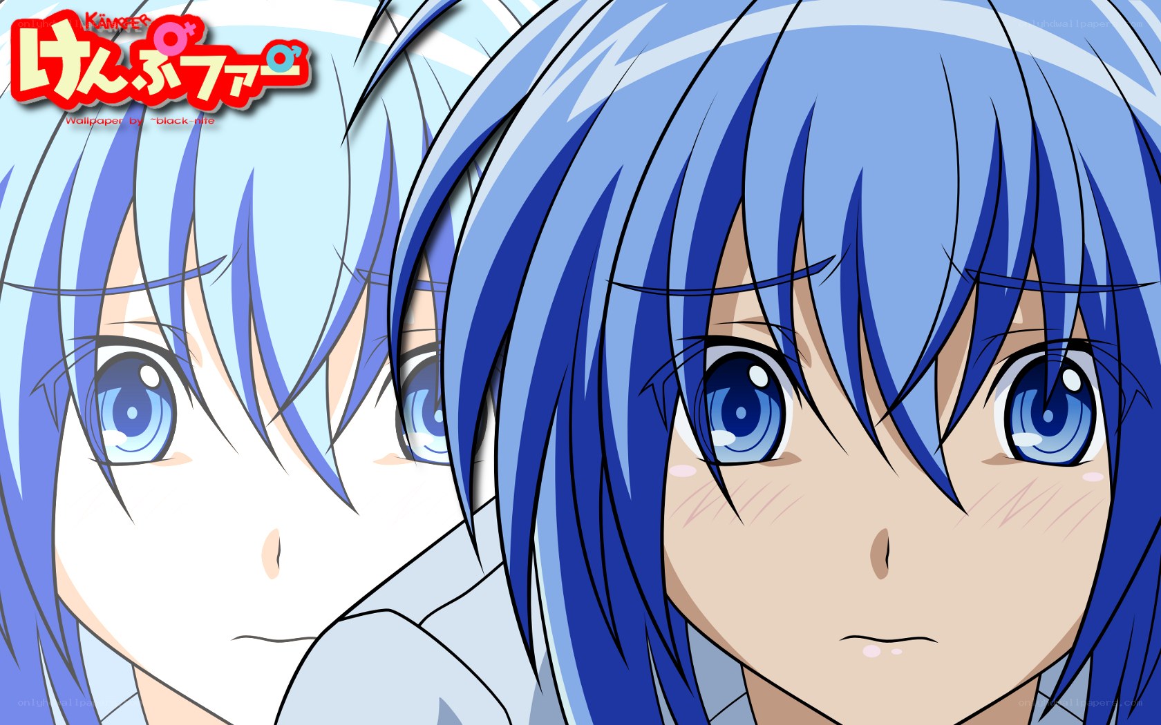 Blue-haired anime character wallpaper