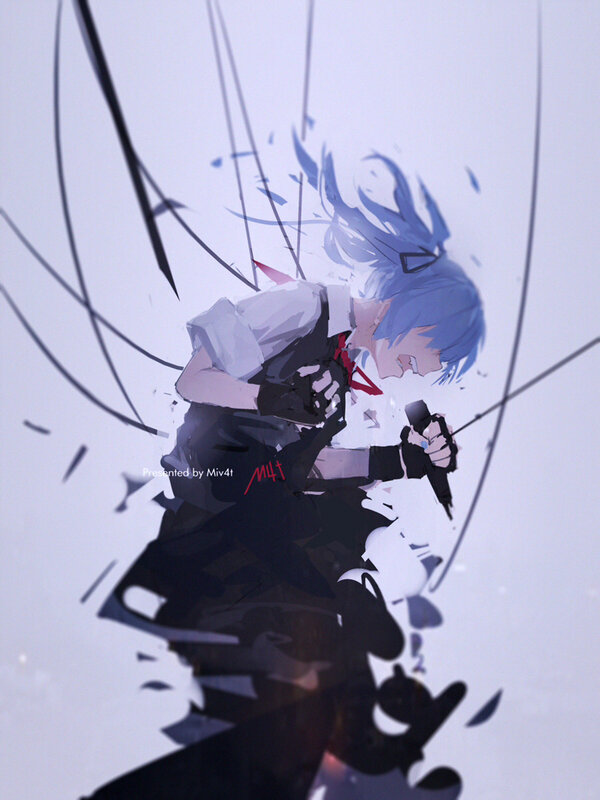 Blue-haired Anime Character — White, Dramatic