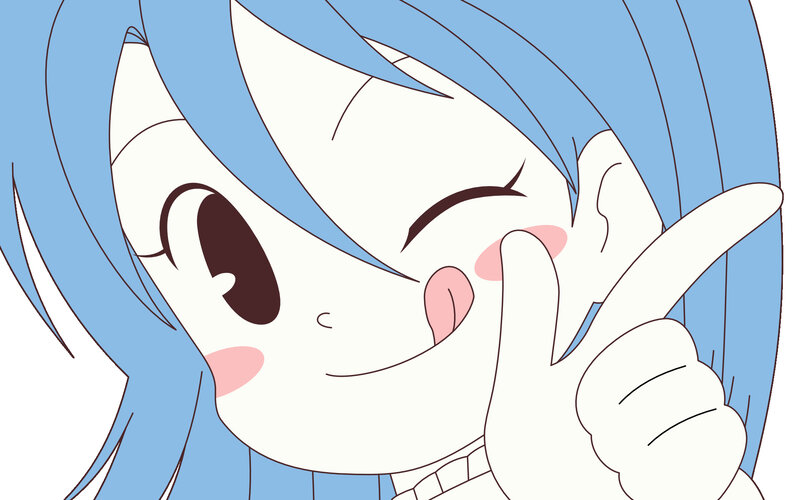 blue-haired anime character winking