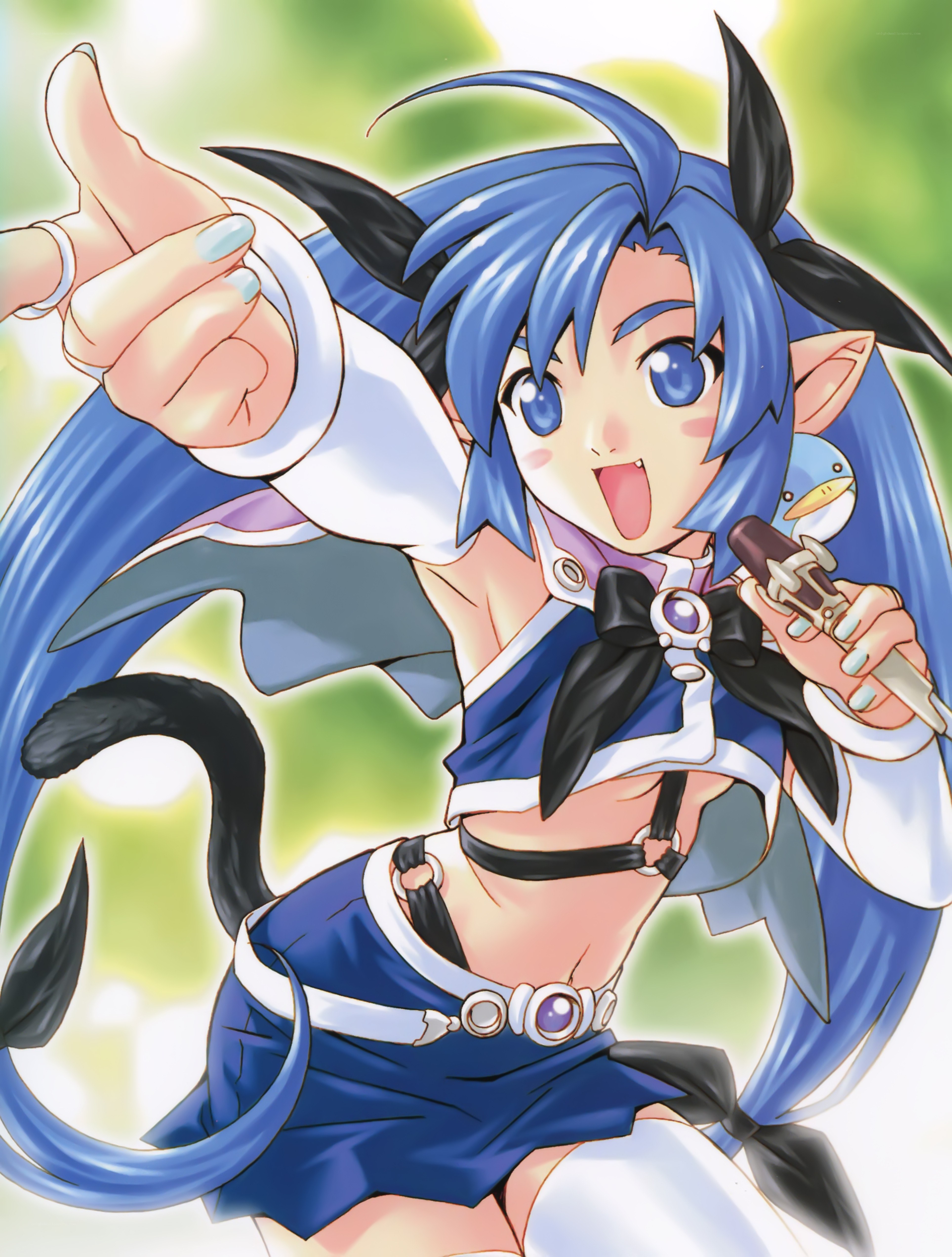 Blue-haired anime character with bird