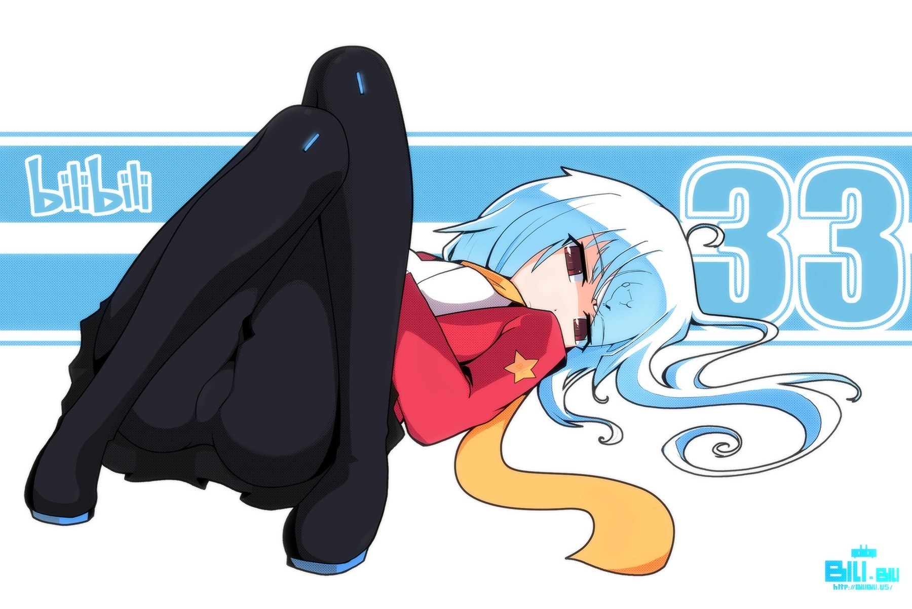 blue-haired anime character with black boots