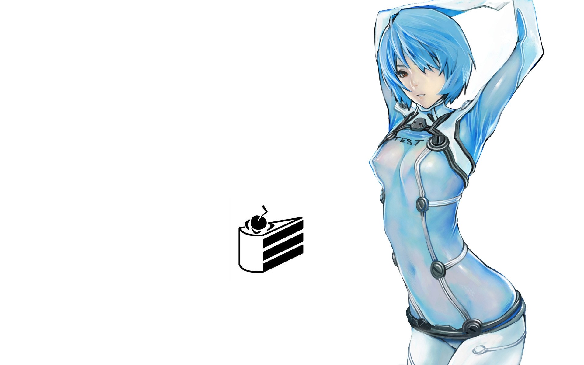 blue-haired anime character with cake