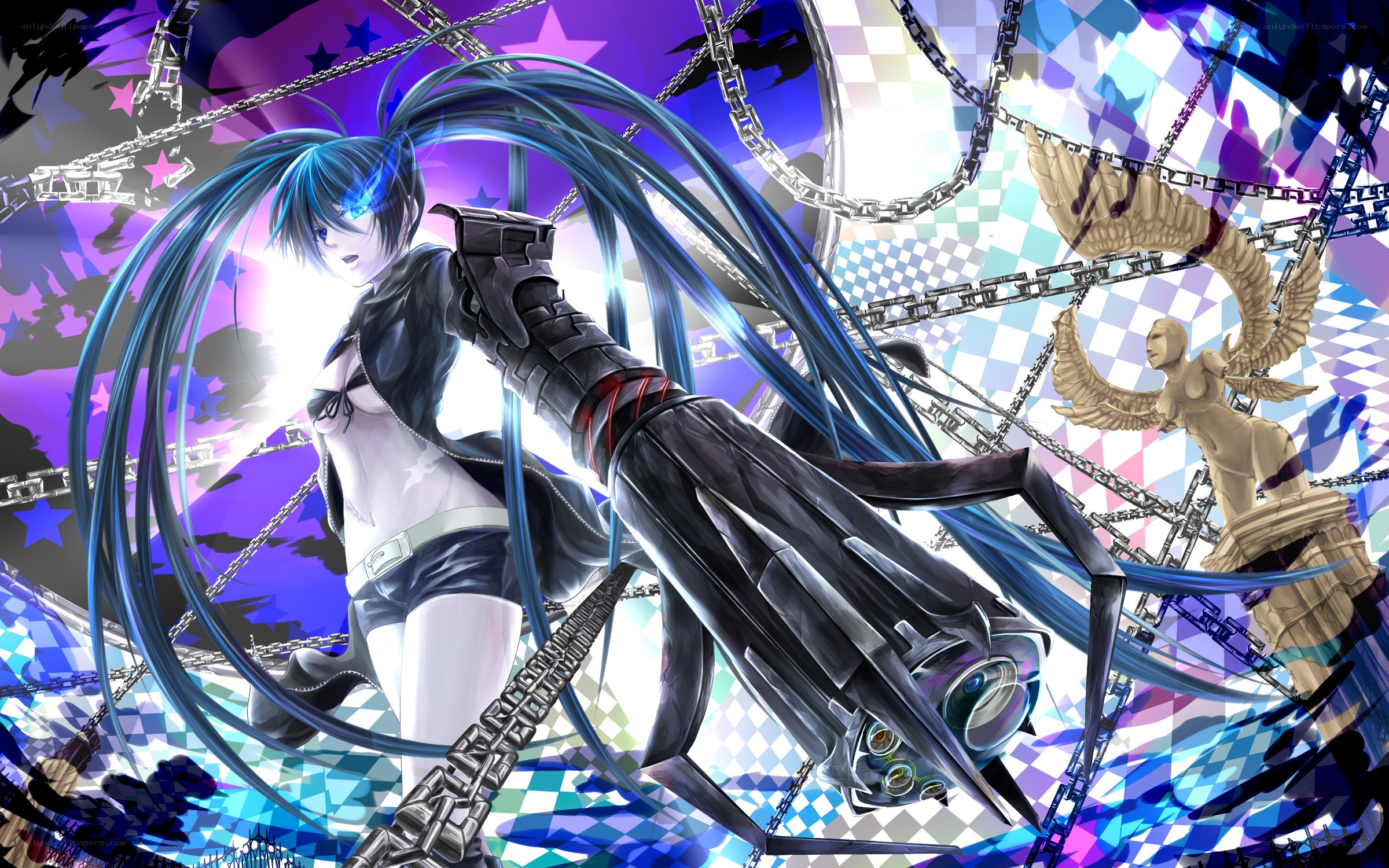blue-haired anime character with chains