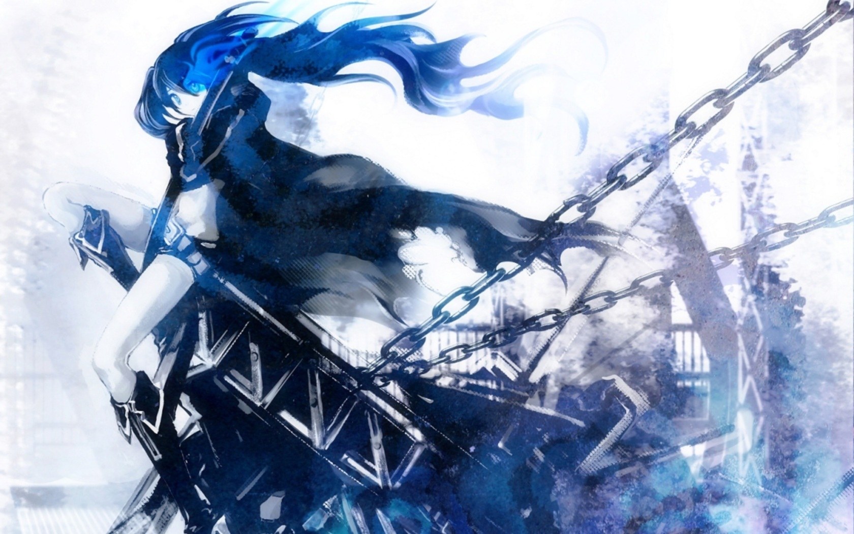 blue-haired anime character with chains