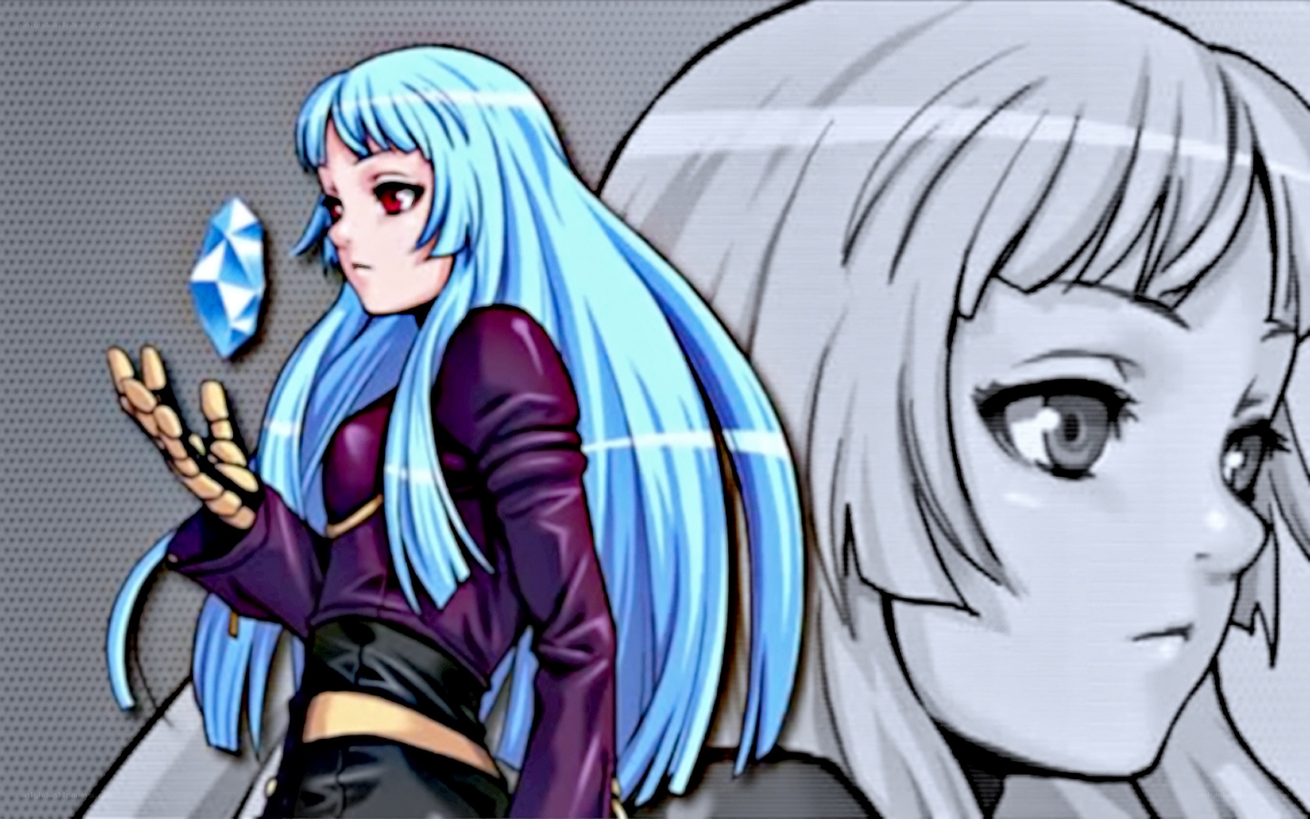 blue-haired anime character with crystal