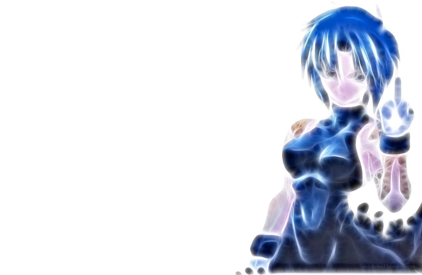 blue-haired anime character with glowing effect