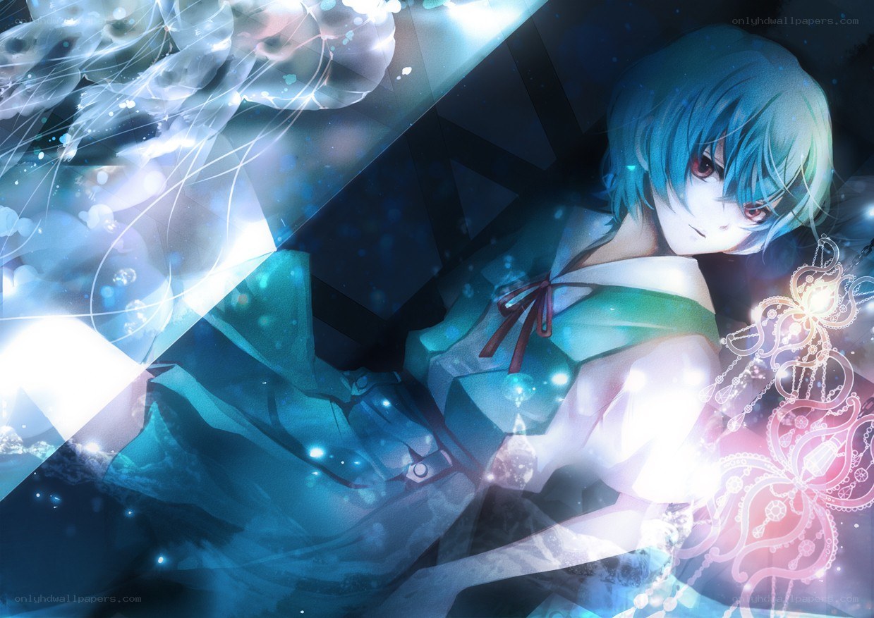 blue-haired anime character with glowing effects