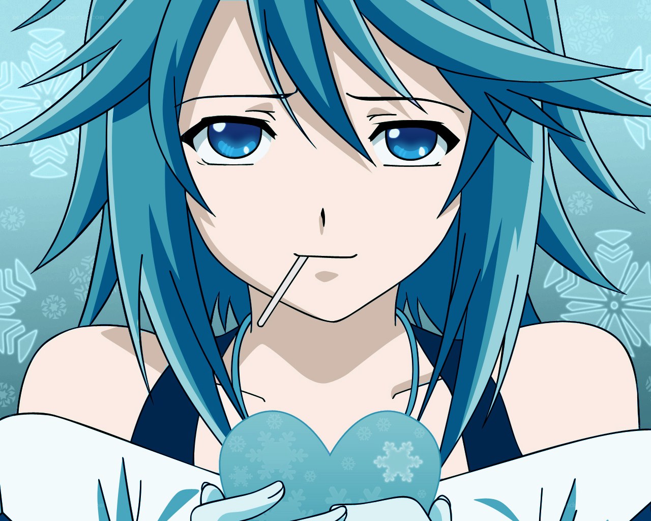 blue-haired anime character with heart