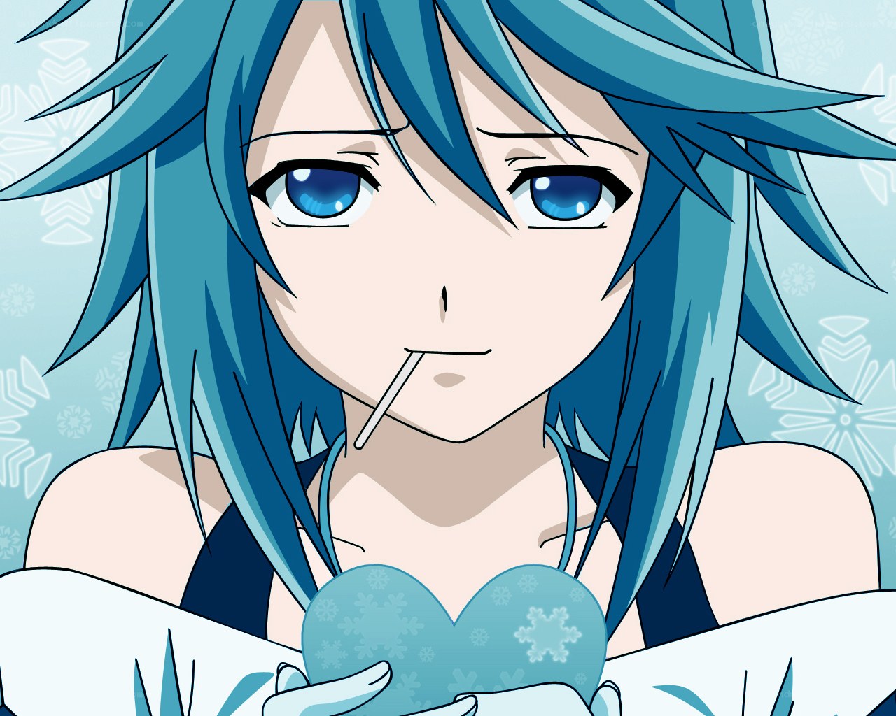 blue-haired anime character with heart