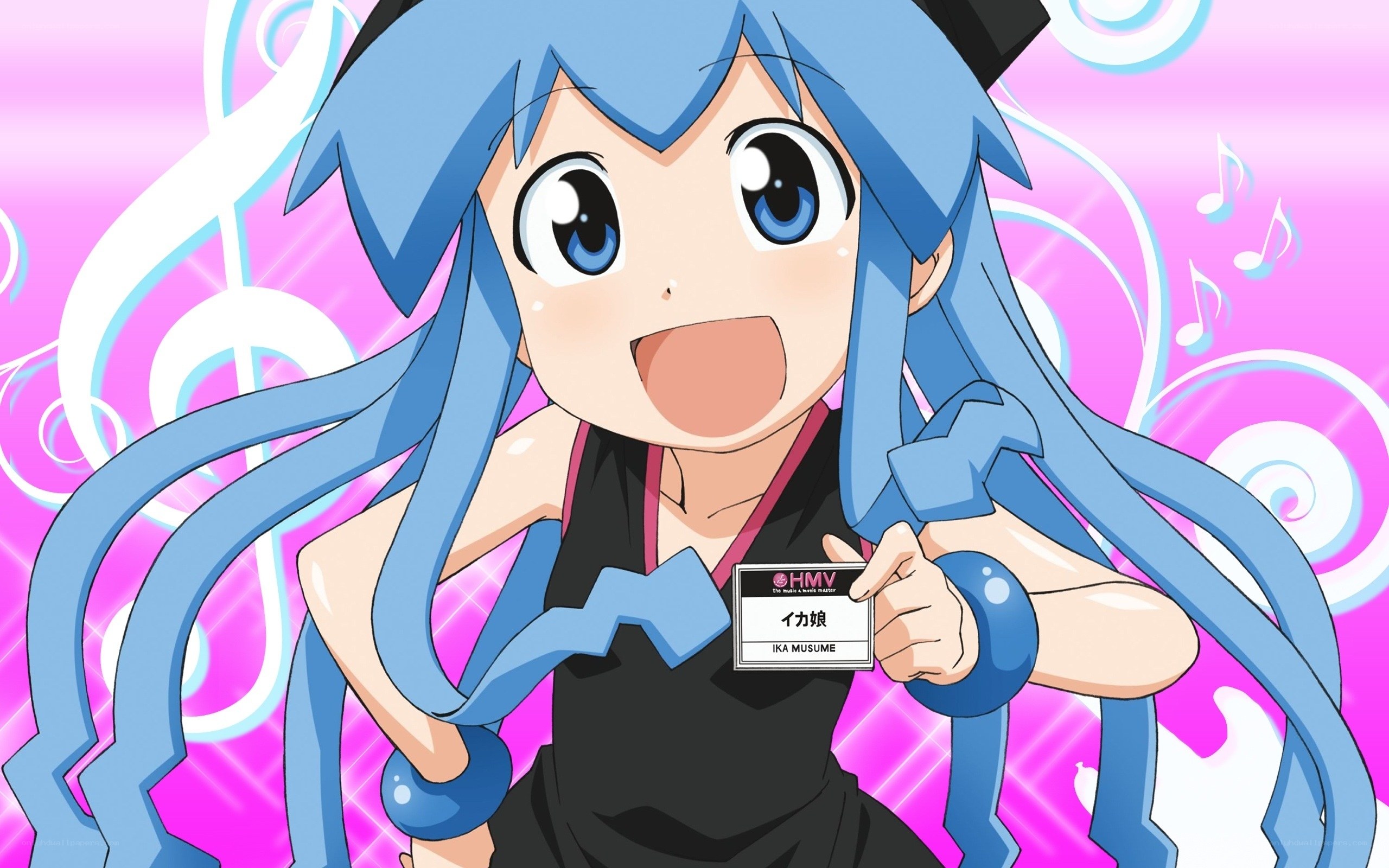 blue-haired anime character with ID badge