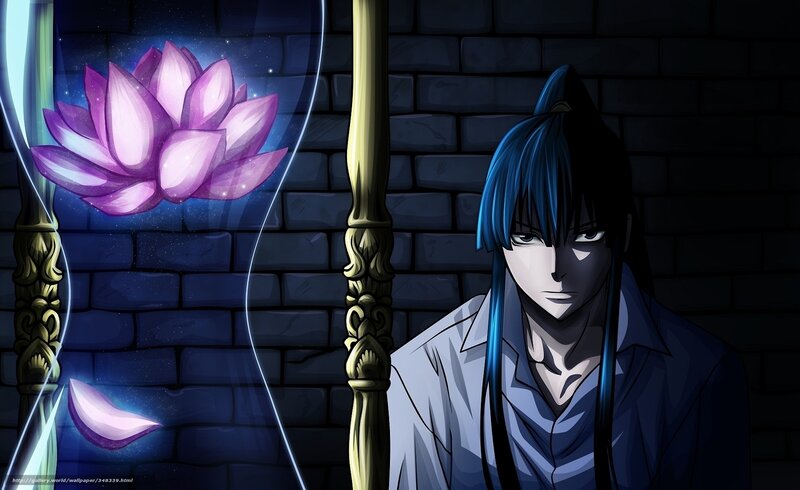 blue-haired anime character with lotus