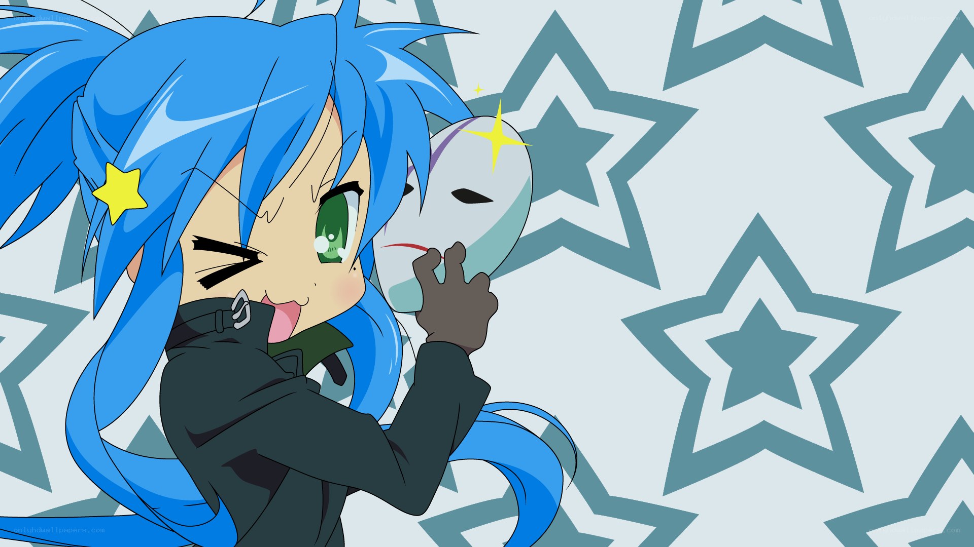 blue-haired anime character with mask