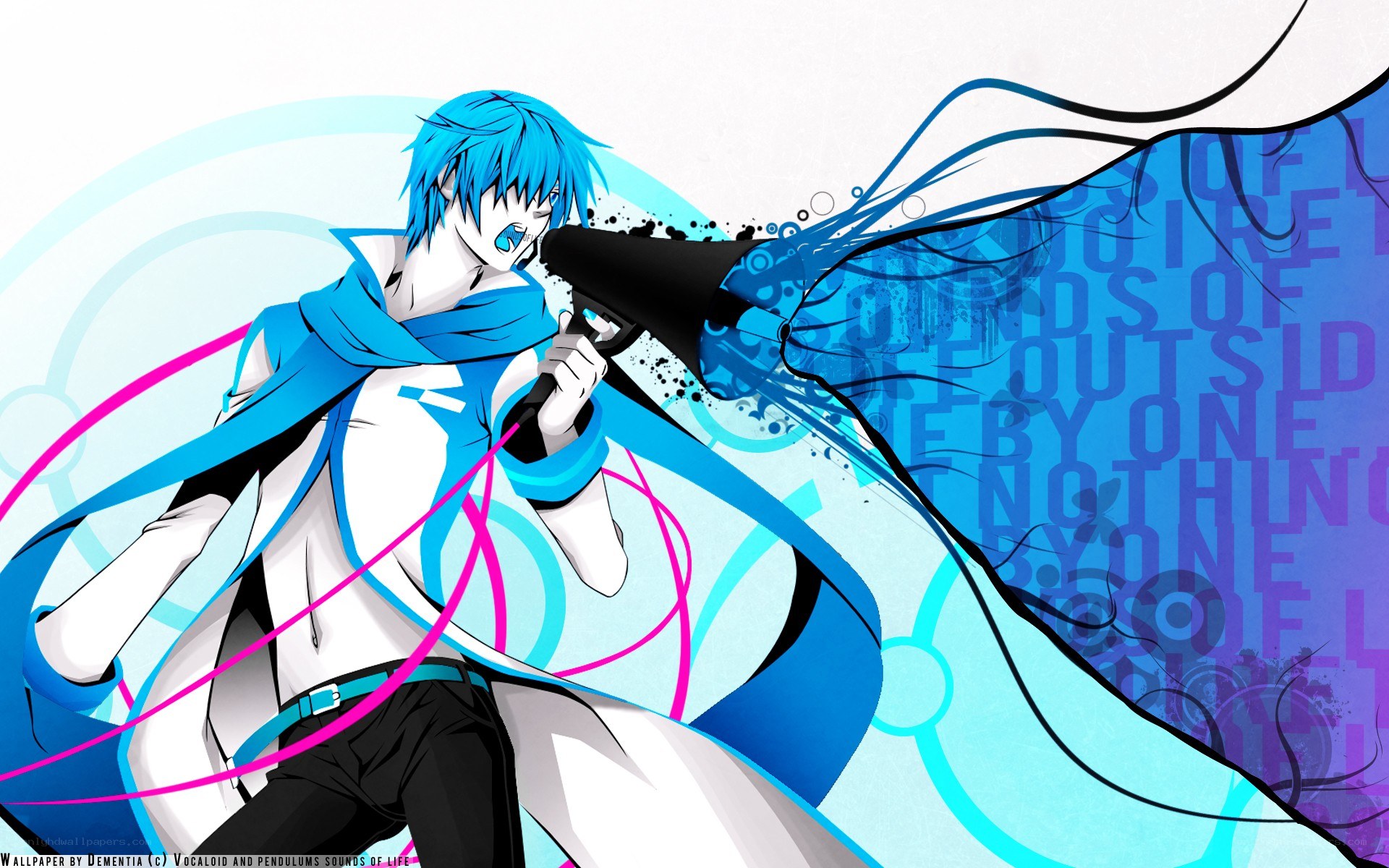 Blue-haired anime character with megaphone