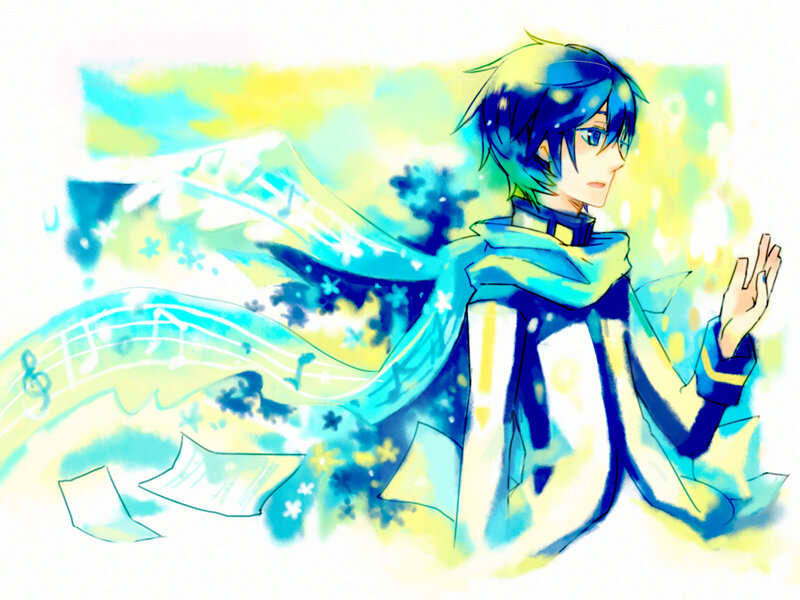 blue-haired anime character with music